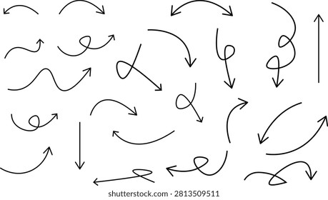 A comprehensive set of minimalist black hand-drawn doodle arrows, swirls, and loops isolated on a white background. This versatile collection features various styles including curved, wavy, straight, double-ended, and spiraled pointer arrows. Perfect for bullet journals, infographics, presentations, educational materials, and creative graphic design projects.
#DoodleArrows #VectorIcons #HandDrawnArt #DesignElements #BulletJournalAssets #InfographicDesign #SketchVector #ArrowCollection #GraphicDesign #MinimalistDesign