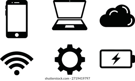 A comprehensive set of modern technology and connectivity icons for digital applications and user interfaces