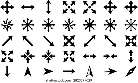 Comprehensive set of multidirectional cross pointers and navigation indicators for interface design and mapping