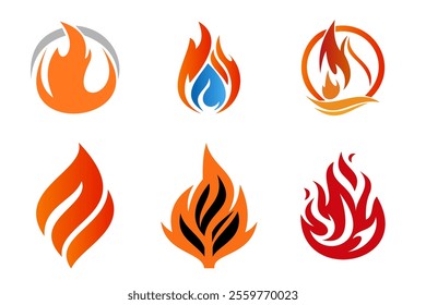 Comprehensive Set of Nine Fire Flame Icons: High-Quality Illustrations for Design and Stock Vector Use