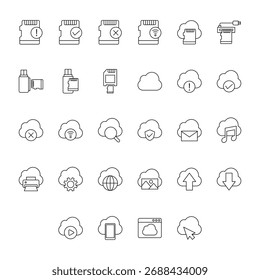 Un conjunto completo de más de 25 iconos de contorno de computación en la nube.