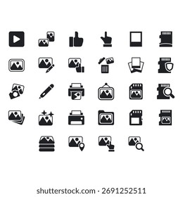 Conjunto abrangente de mais de vinte ícones preenchidos de UI UX para design de aplicativo.