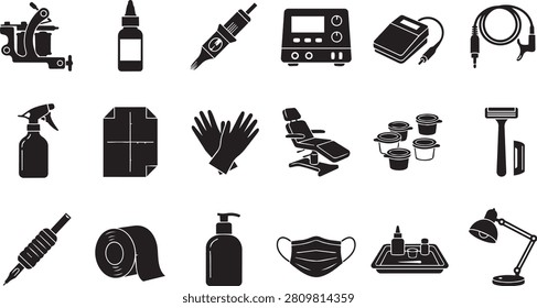 A comprehensive set of professional tattooing tools including machines inks and hygiene supplies essential for body modification artistry and studio operations.