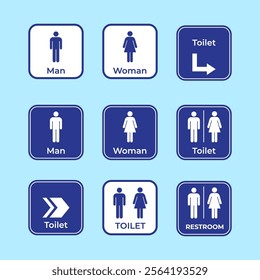 A comprehensive set of restroom and accessibility signage icons, suitable for navigation and informational purposes, featuring labels for men, women, handicap, baby, and other facilities