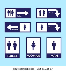 A comprehensive set of restroom and accessibility signage icons, suitable for navigation and informational purposes, featuring labels for men, women, handicap, baby, and other facilities