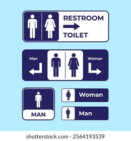 A comprehensive set of restroom and accessibility signage icons, suitable for navigation and informational purposes, featuring labels for men, women, handicap, baby, and other facilities