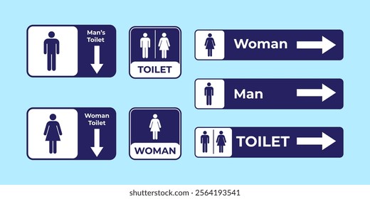 A comprehensive set of restroom and accessibility signage icons, suitable for navigation and informational purposes, featuring labels for men, women, handicap, baby, and other facilities