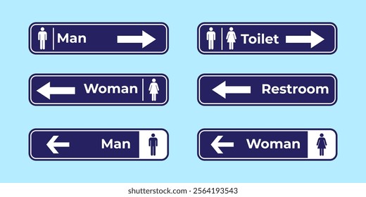 A comprehensive set of restroom and accessibility signage icons, suitable for navigation and informational purposes, featuring labels for men, women, handicap, baby, and other facilities