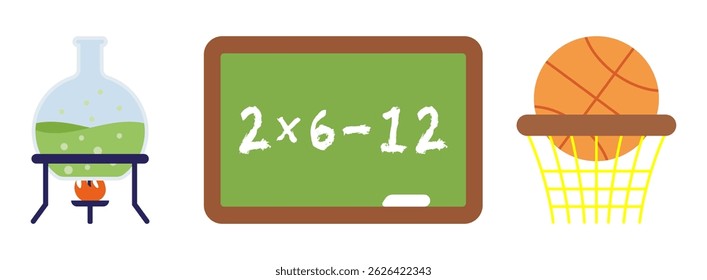 A comprehensive set of school supplies icons. Educational and learning tools. Back to school and study skills. Learning, knowledge, skills concept. Vector illustration EPS 10