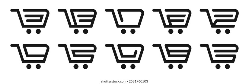 Comprehensive Set of Shopping Cart Icons for Online Stores, E-commerce Platforms, and Digital Retailers - Vector Illustrations for Seamless Integration into Web Design, Mobile Apps.