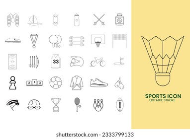 Un completo conjunto de íconos deportivos retratados en la ilustración vectorial, mostrando en el diseño diversas actividades deportivas y relacionadas con el fitness.