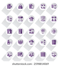 Comprehensive Set of Technology Icons for Business Communication and Data Management