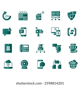 Comprehensive Set of Technology Icons for Business Communication and Data Management