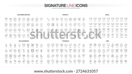 Comprehensive set of thin line icons for customer service, contact, email, relationships, feedback, CRM topics, modern business communication, support, and management isolated vector illustration