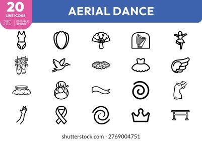Comprehensive set of thin line symbols for ballet performances aerial dancing and theatrical stage arts