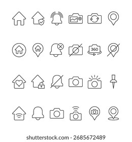 Conjunto abrangente de 29 ícones de arte de linha para interface móvel e Web