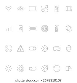 Conjunto completo de símbolos negros estilo línea UI UX