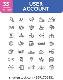 A comprehensive set of user account icons, perfect for web design, app development, and user interface projects. Includes various symbols for profile management, security, and access control.