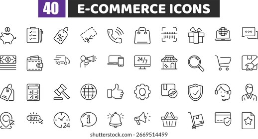 A comprehensive set of vector line icons designed for e-commerce applications. 