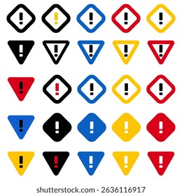 Comprehensive Set of Warning and Attention Signs, Exclamation Mark Symbols on inverted Triangles
