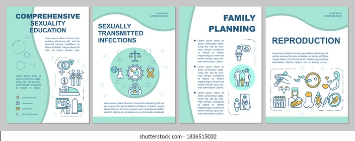 Comprehensive Sexuality Education Brochure Template. Family Planning Flyer, Booklet, Leaflet Print, Cover Design With Linear Icons. Vector Layouts For Magazines, Annual Reports, Advertising Posters