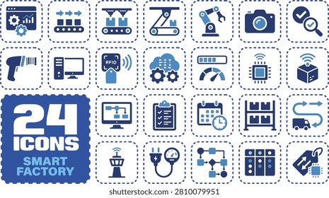 Comprehensive Smart Factory 24-Icon Set with Industrial Automation