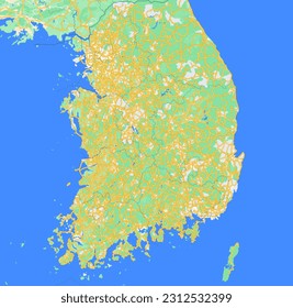 Comprehensive South Korea Map Vector Accurate and Detailed Cartographic Illustration of the Korean Peninsula for Graphic Design, Navigation, and Travel-related Projects in East Asia