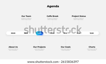 Comprehensive timeline display for an event or meeting agenda featuring time slots and topics