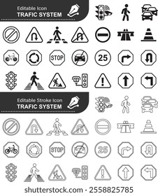 Comprehensive Traffic Icon File: Navigation, Road Signs, GPS Symbols, Location Markers, and Directional Elements for Modern Mapping and Transportation Designs