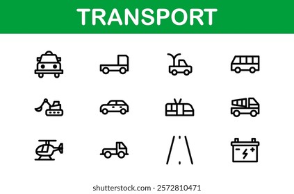 Comprehensive Transport Icon Pack. Editable, Minimalist Line Icons for Shipping, Logistics, Public Transport, and Travel Projects.