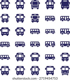A comprehensive transportation icons set featuring vector illustrations of a car, bus, truck, and train symbols for diverse vehicle delivery and travel design