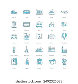 Colección integral de diseño de iconos de Vector de viaje