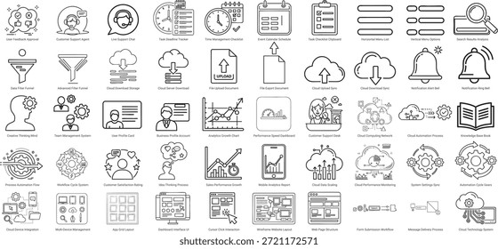 Interface de UX de interface de usuário abrangente e ícone de gerenciamento de processos de negócios Mega Set