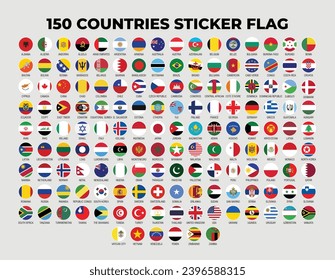 Comprehensive Vector Collection of 150 World Country Sticker Flags for Design and Educational Use