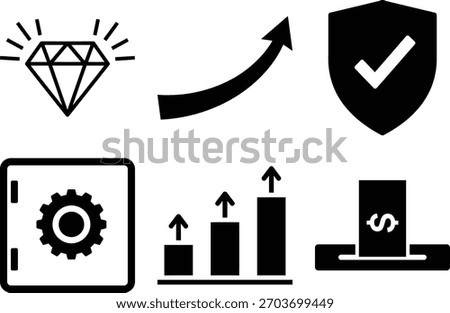 A comprehensive vector icon set illustrating crucial financial concepts: growth, security, investment, wealth, and asset management for modern business needs.