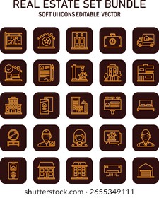 Comprehensive Vector Icon Set Representing Diverse Aspects of Real Estate Dynamics and Property Transactions