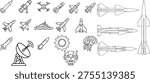 Comprehensive vector illustration collection of radar drone missiles submarine gear and artificial intelligence icons