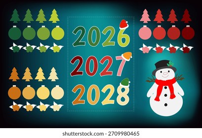 A comprehensive vector illustration set for Christmas and New Year's celebrations, featuring classic holiday elements.