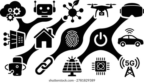 A comprehensive vector illustration showcasing various interconnected modern technologies and future digital concepts for smart living and innovation design.