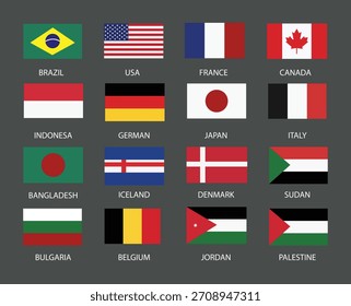 A comprehensive vector illustration showcasing a vibrant collection of national flags from various countries. Ideal for international themes and global representation.