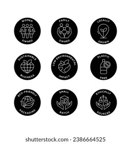 Comprehensive Vector Set of Circular Badge Icons for Natural and Organic Cosmetics and Sustainable Products.
