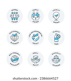 Comprehensive Vector Set of Circular Badge Icons for Natural and Organic Cosmetics and Sustainable Products.