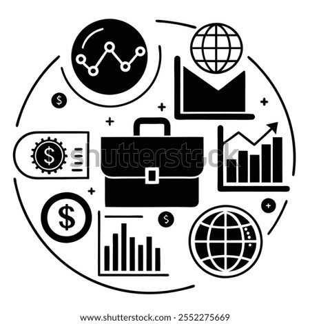 Comprehensive vector set featuring investment and stock market concepts in line art, silhouette, and logo styles. Perfect for business, financial, and stock market design needs.