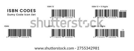 A comprehensive vector set of ISBN 13 and ISSN barcode symbols, including variations with supplemental digits for book and magazine identification. Designed for professional publishing layouts, retail packaging, and library software interfaces.