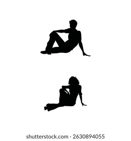 Comprehensive Vector Silhouette Collection of Men and Women Sitting and Relaxing in Various Poses Perfect for Leisure, Lifestyle, and Casual Scene Illustrations Isolated on White Background