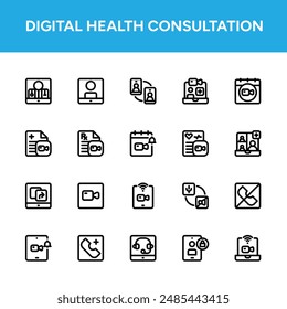 Comprehensive Video Consultation Icon Set for Digital Health Apps. Modern Telemedicine Vector Icons for Healthcare Platforms