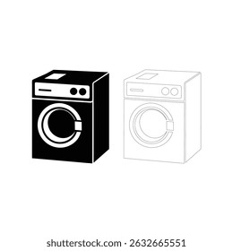 Comprehensive Washing Machine Icon and Silhouette Set Outline Vector Collection of Modern Home Appliances for Web Design Print and Digital Media on White Background