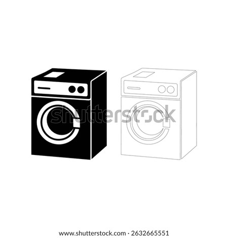 Comprehensive Washing Machine Icon and Silhouette Set Outline Vector Collection of Modern Home Appliances for Web Design Print and Digital Media on White Background