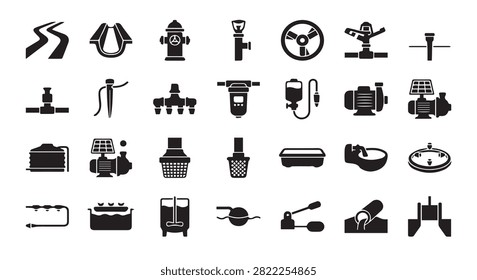 Comprehensive water infrastructure and industrial pumping system icons