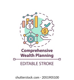 Comprehensive wealth planning concept icon. Wealth management idea thin line illustration. Cash-flow reports generation. Income and expenses. Vector isolated outline RGB color drawing. Editable stroke